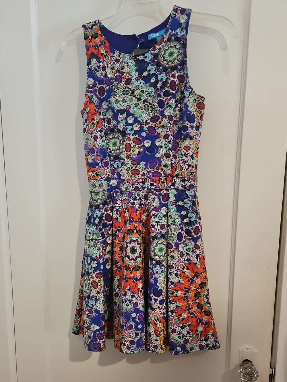 L'Amour Multicolor Kaleidoscope Fit-and-Flare Dress - Purple & Orange Size Small